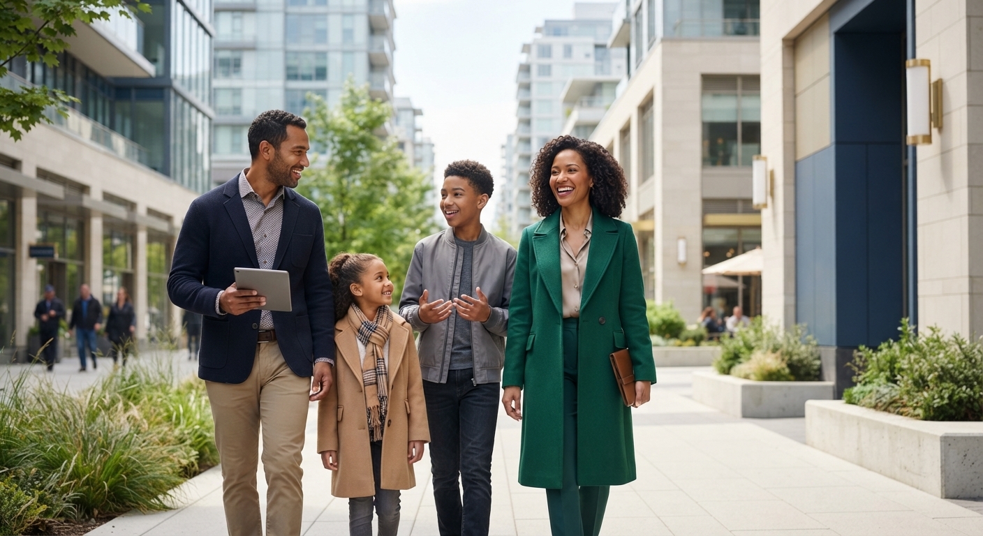 Multicultural family participating in Canadian community life