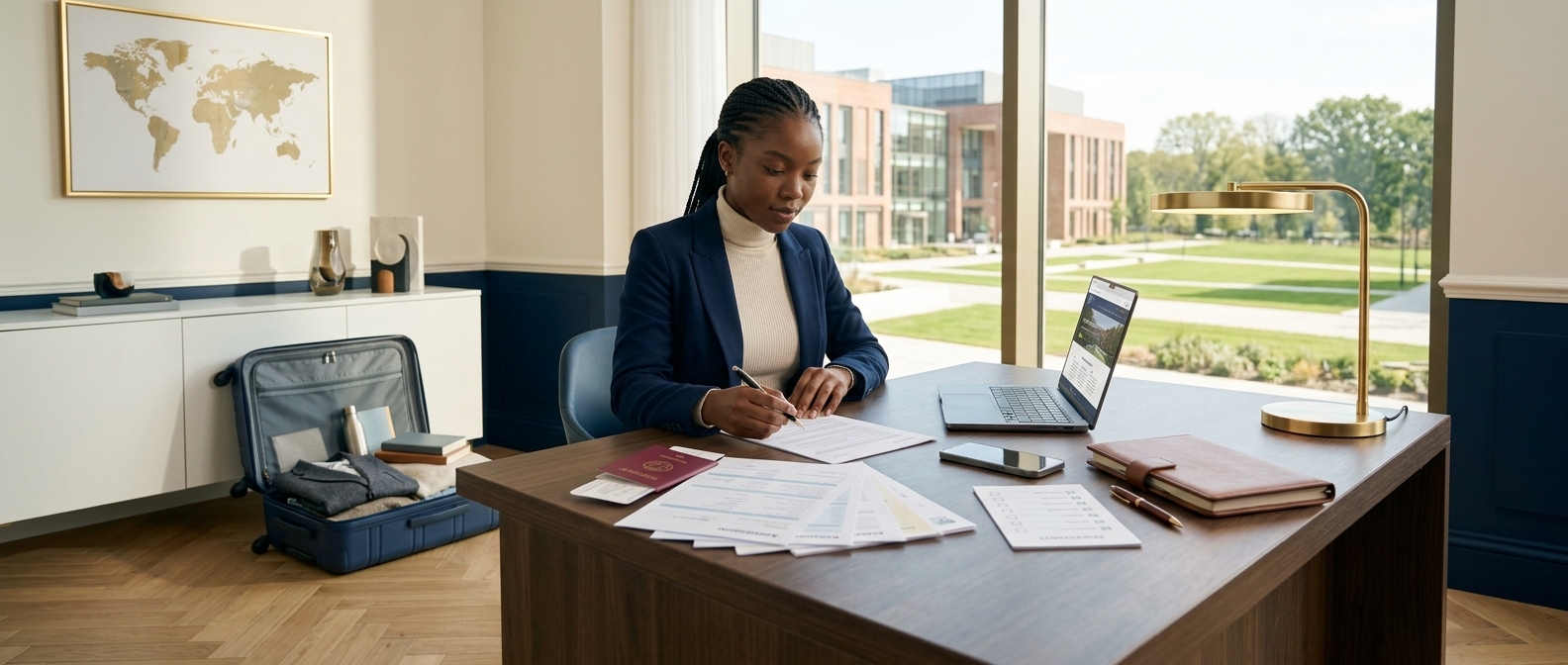 International student preparing to study abroad