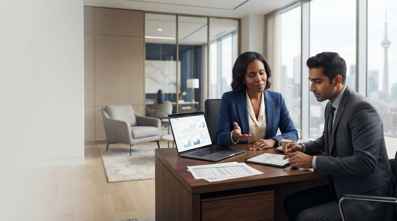 Entrepreneur reviewing business financial information