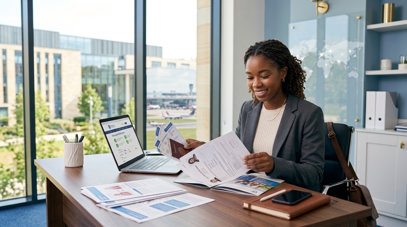 Student preparing documents for a visa application