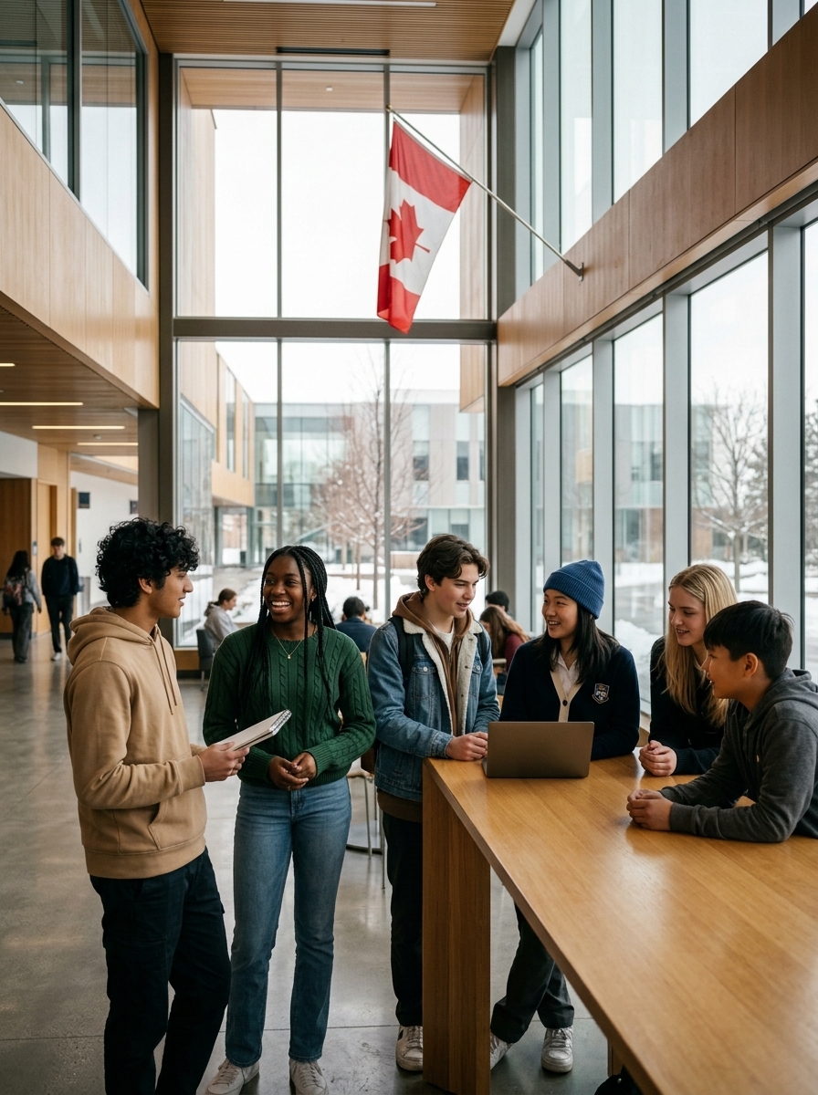 Students studying in a Canadian high school environment